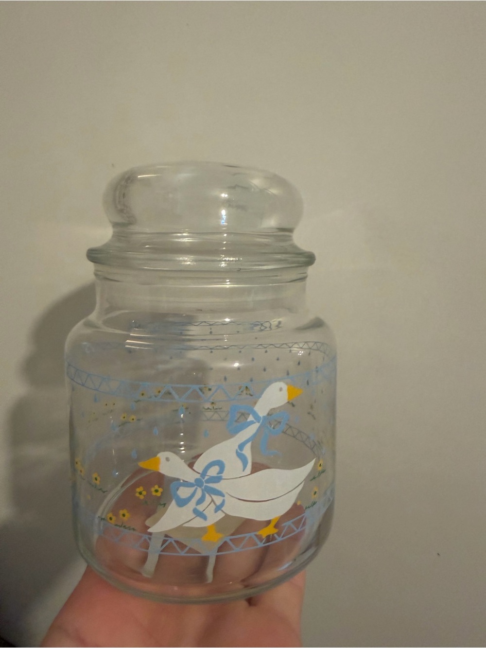 Vintage Anchor Hocking Goose Glass Canister in White and Blue
